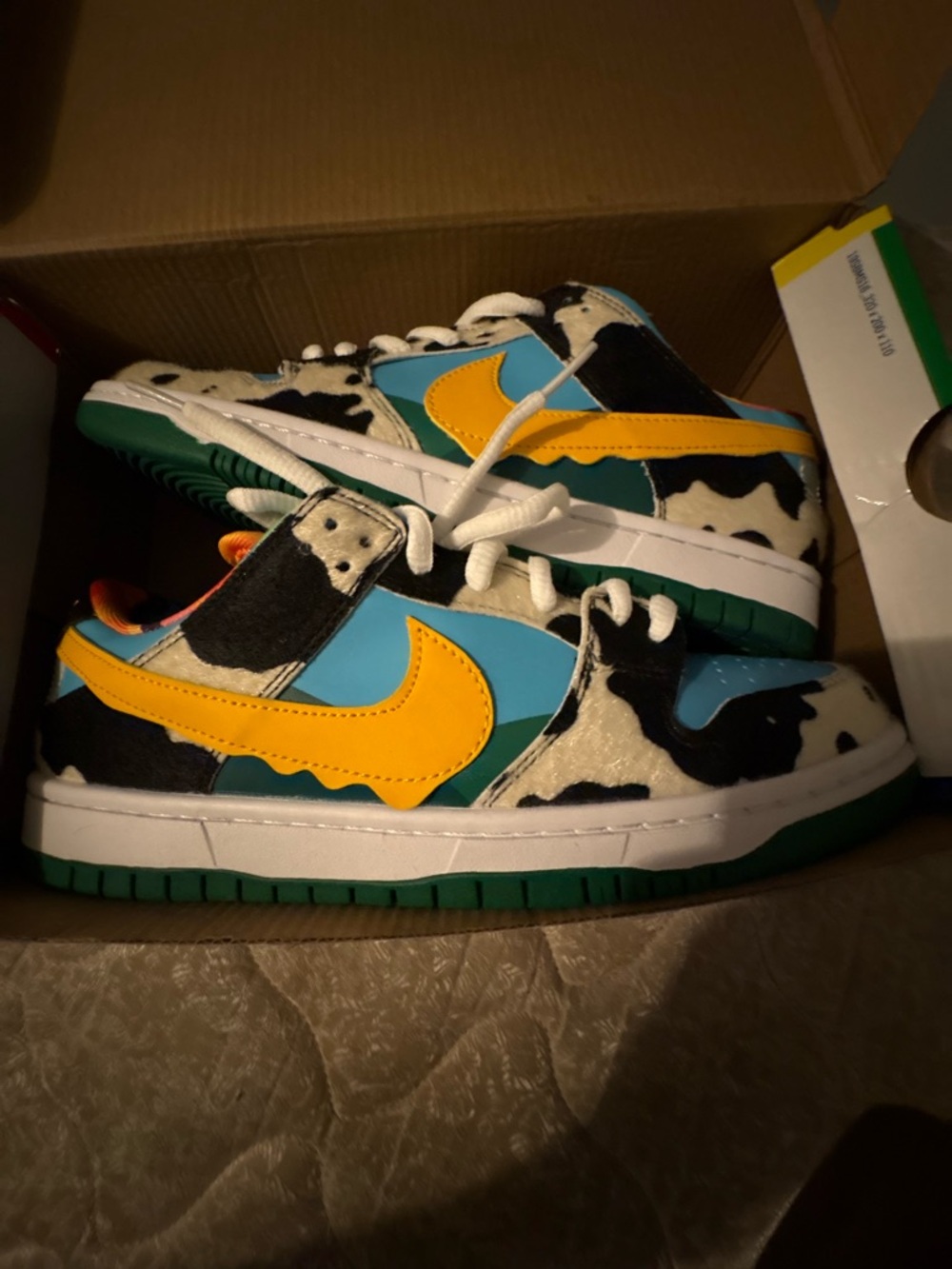 Nike Kids Low-Top Sneakers in Turquoise, Yellow & Black Cow Print